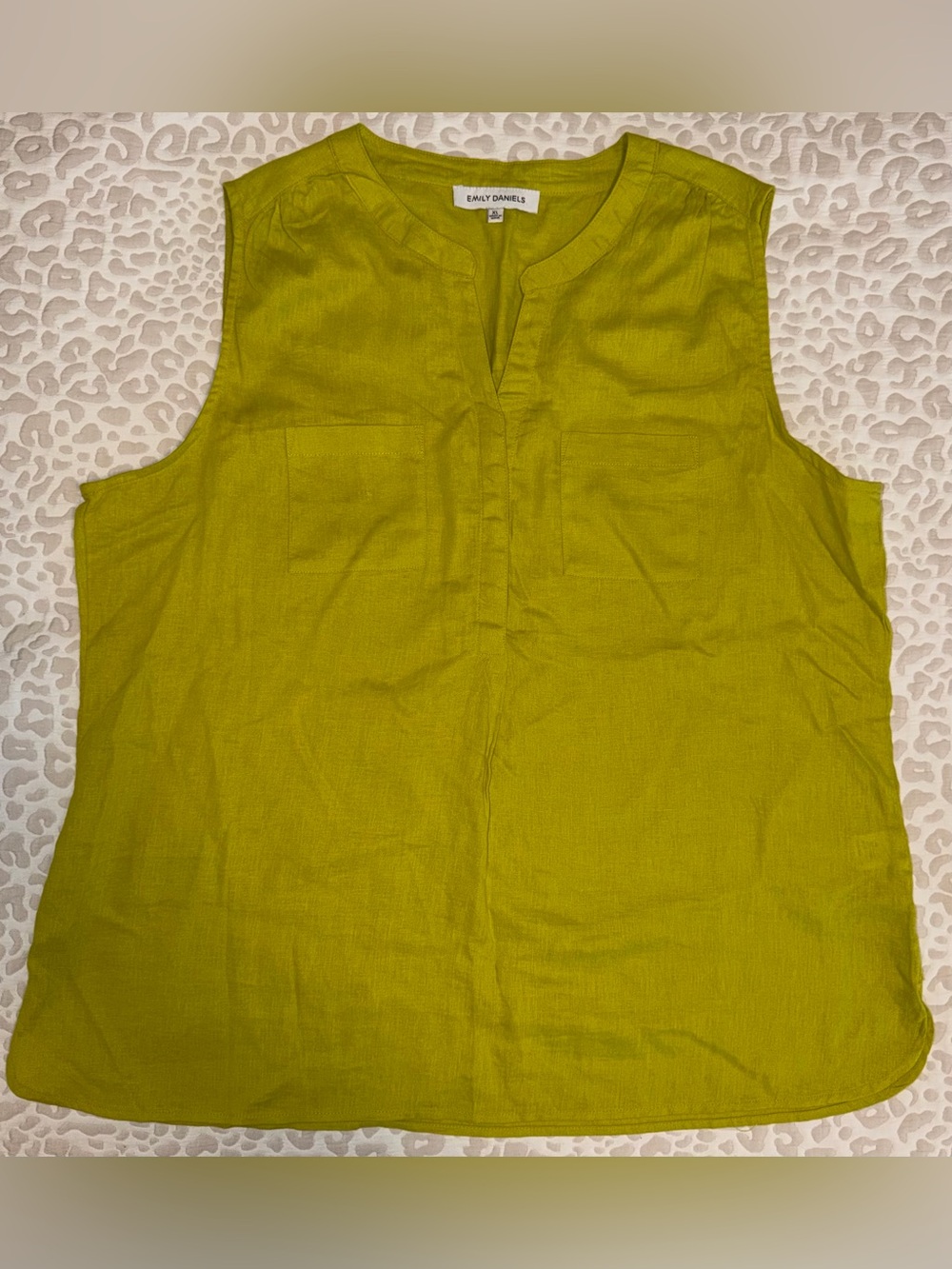 Emily Daniels Sleeveless Split-Neck Top in Chartreuse. Size XL
